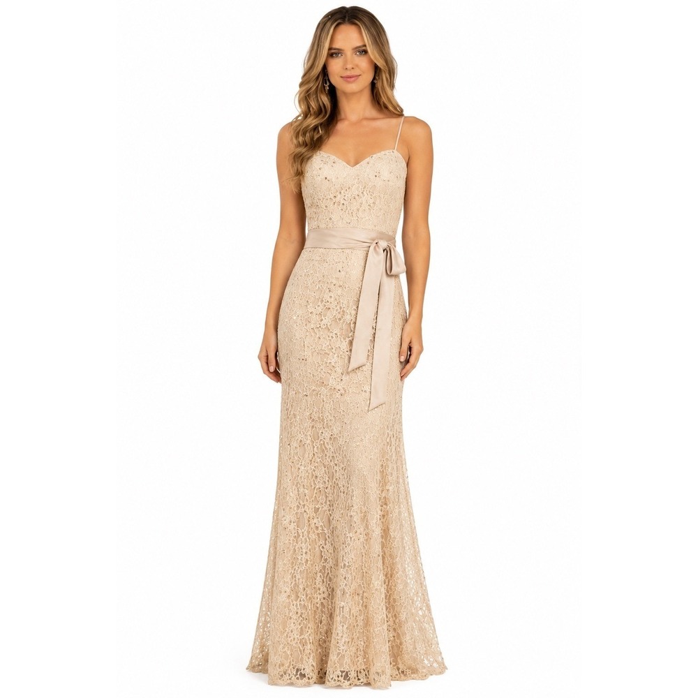 Mori Lee Madeline Gardner Gown 12 Champagne Beaded Lace Mermaid Formal Dress New